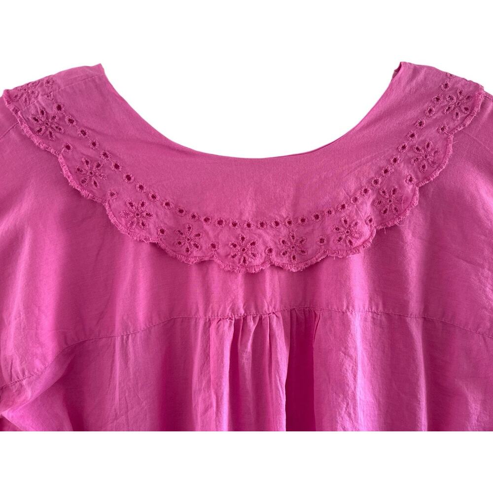 Free People Bella Blouse Cutwork Boho Cottage Hippie Fiji Flower Pink Top Large - Picture 6 of 13